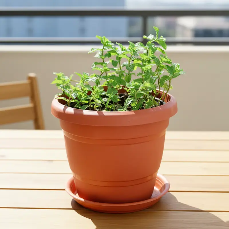 Mint Pudina in 8 Inch Classy Red Plastic Pot with Tray